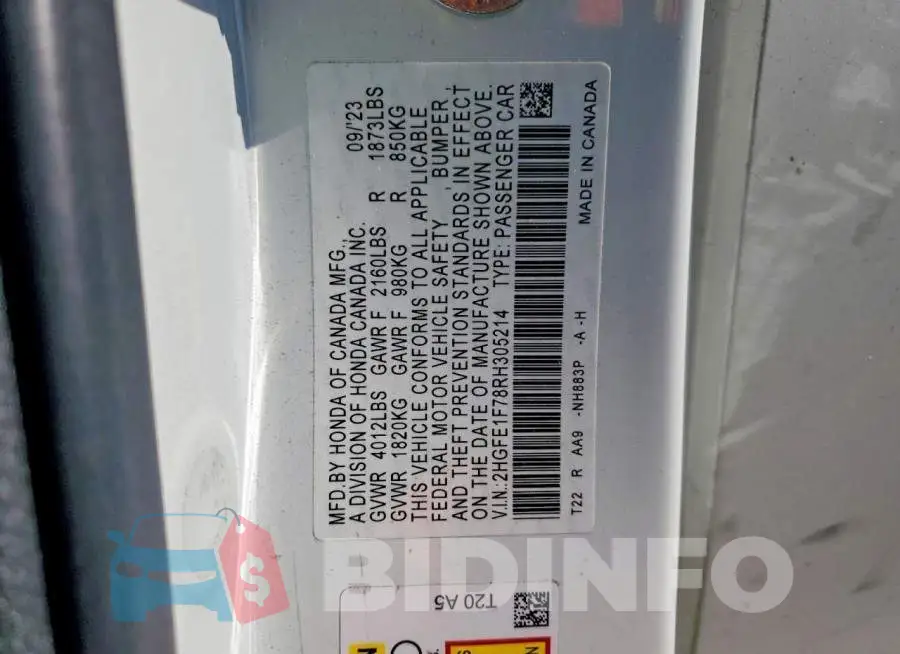 2HGFE1F78RH305214 Photo# 12