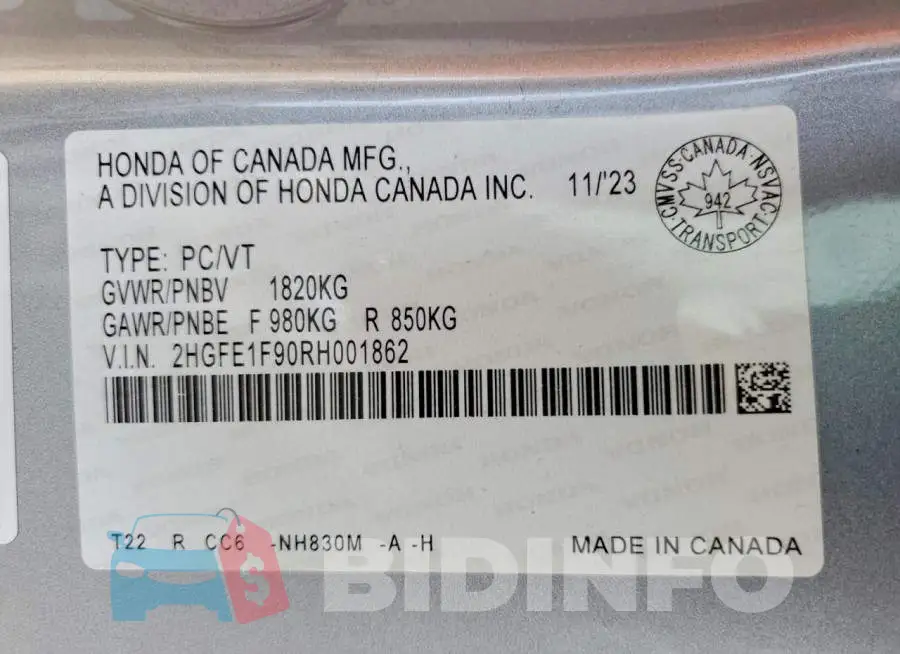 2HGFE1F90RH001862 Photo# 12