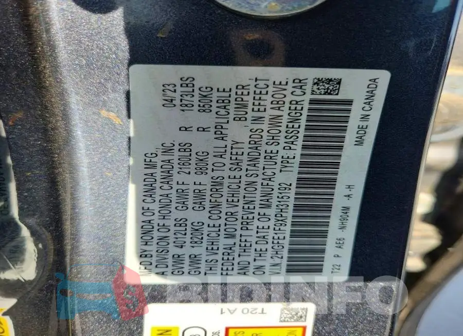 2HGFE1F9XPH315192 Photo# 12