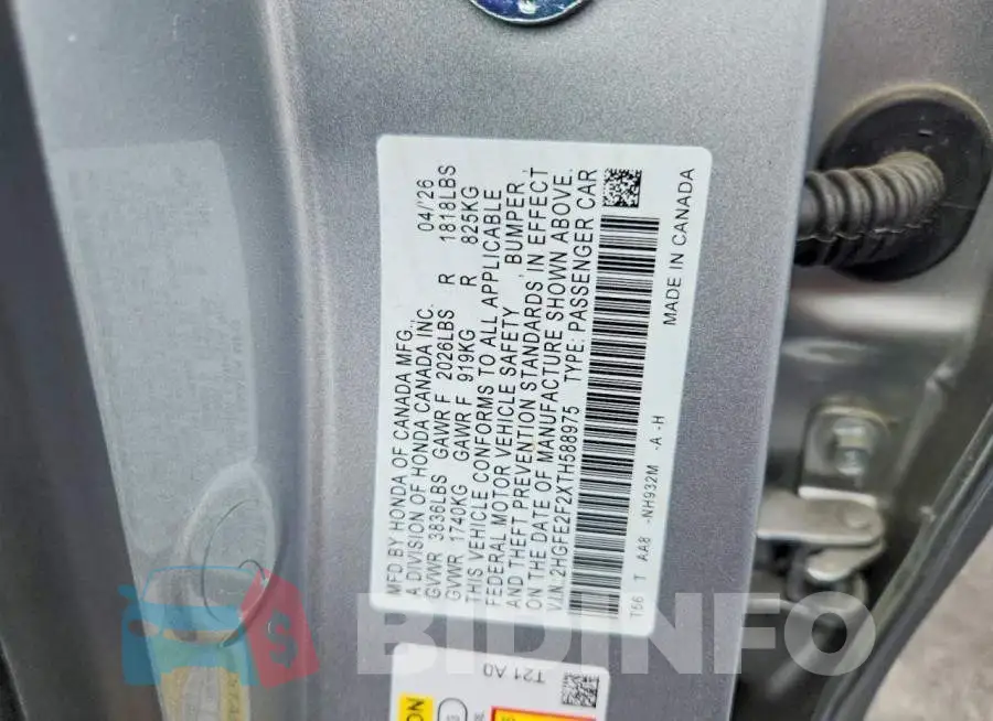 2HGFE2F2XTH588975 Photo# 12
