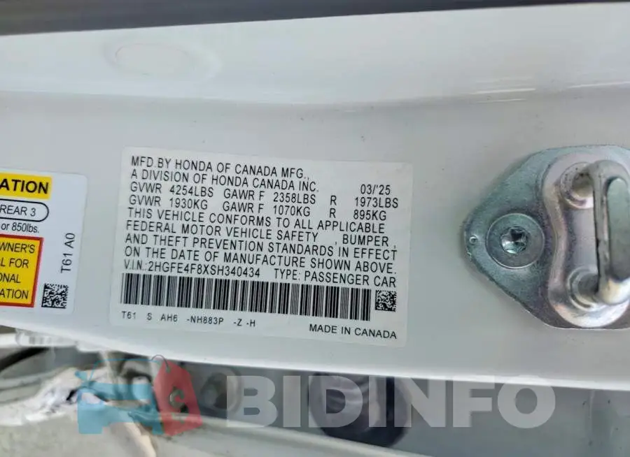 2HGFE4F8XSH340434 Photo# 12