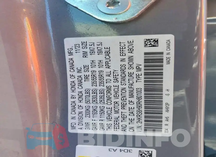 2HKRS6H90RH801003 Photo# 13