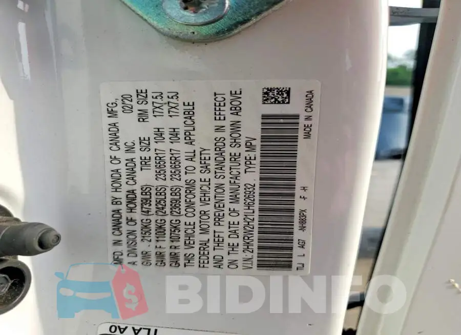 2HKRW2H21LH626932 Photo# 13