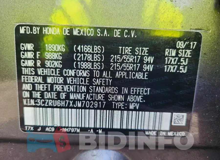 3CZRU6H7XJM702917 Photo# 14