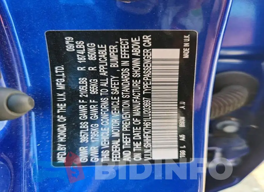 SHHFK7H61LU203697 Photo# 12