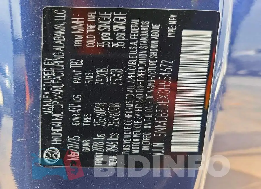 5NMJB3DEXSH554672 Photo# 13