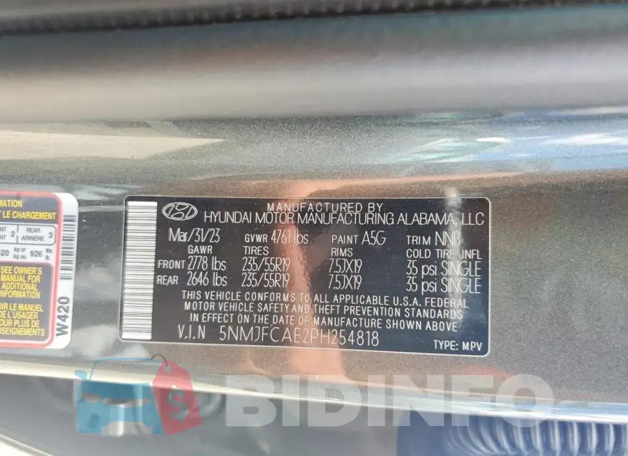 5NMJFCAE2PH254818 Photo# 13
