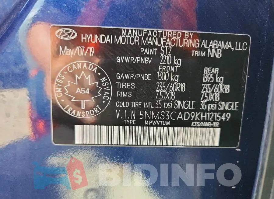 5NMS3CAD9KH121549 Photo# 13