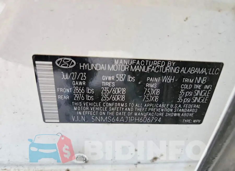 5NMS64AJ1PH606794 Photo# 14