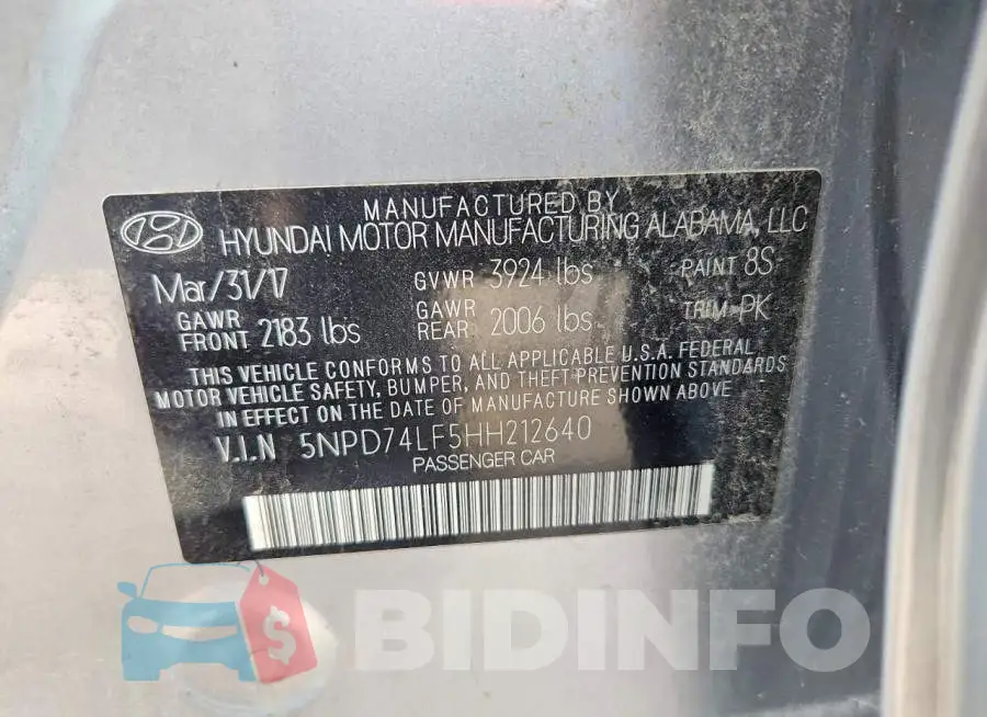 5NPD74LF5HH212640 Photo# 13