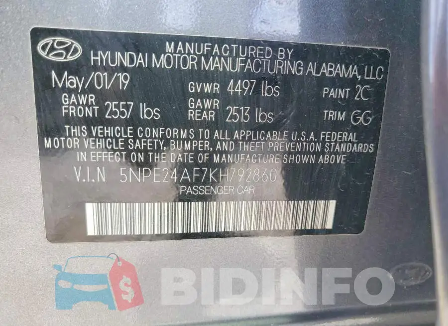 5NPE24AF7KH792860 Photo# 12