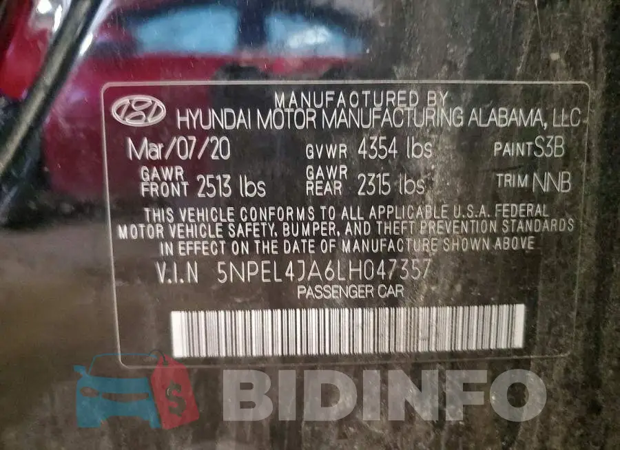 5NPEL4JA6LH047357 Photo# 12