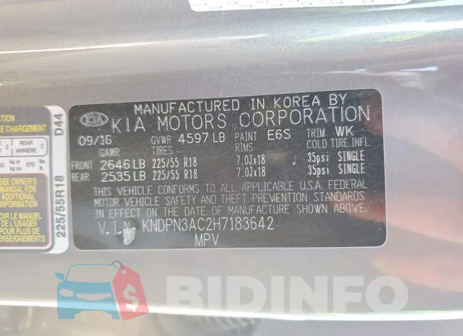 KNDPN3AC2H7183642 Photo# 12