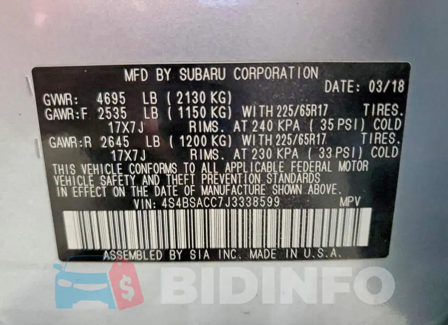 4S4BSACC7J3338599 Photo# 13