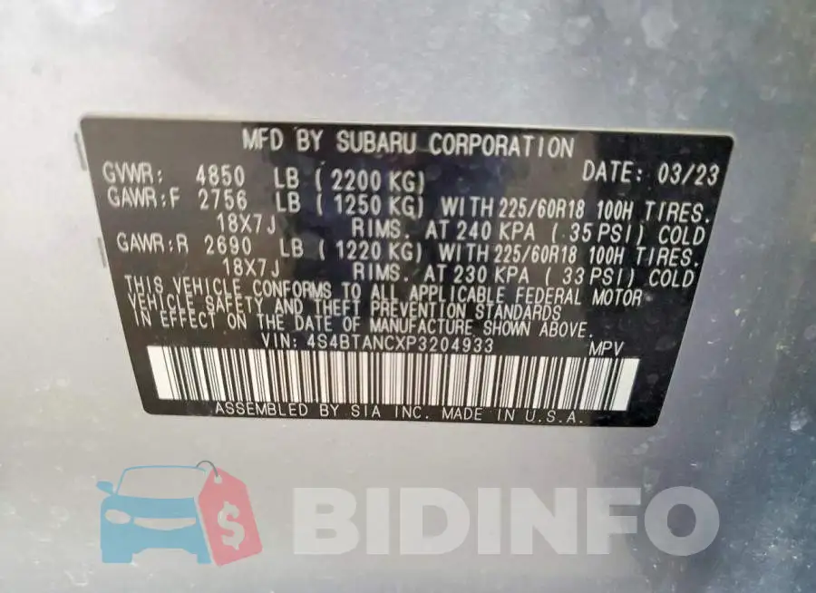 4S4BTANCXP3204933 Photo# 14