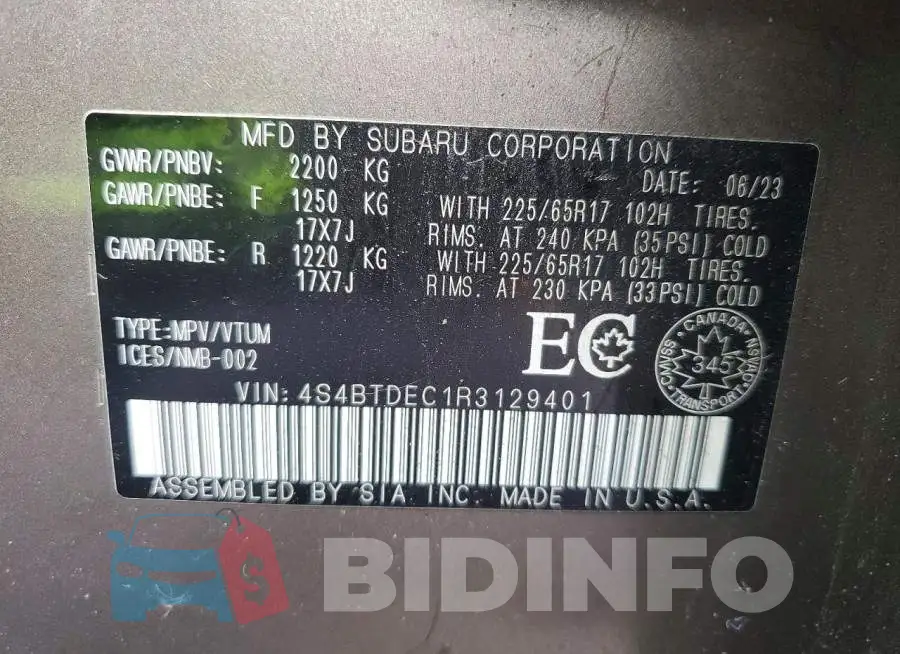 4S4BTDEC1R3129401 Photo# 14