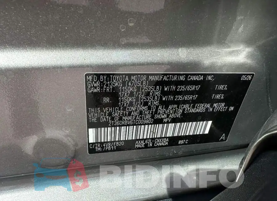 2T36DRBV6TC009802 Photo# 10