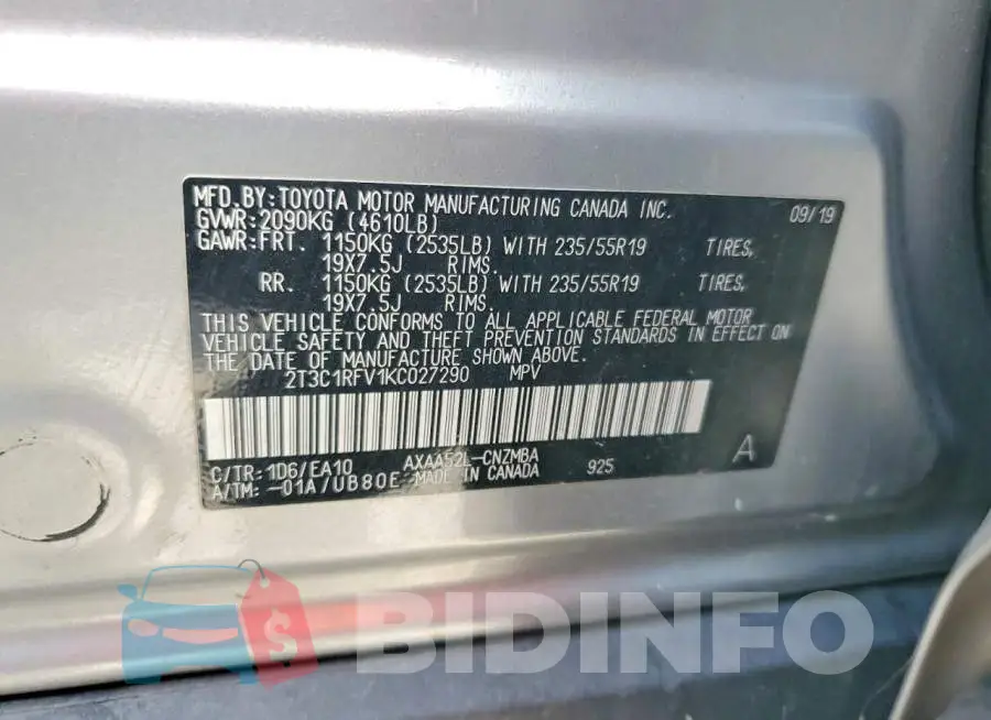 2T3C1RFV1KC027290 Photo# 14