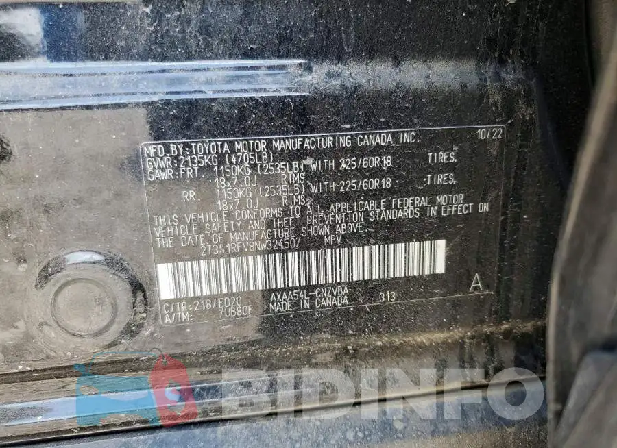 2T3S1RFV8NW324507 Photo# 12