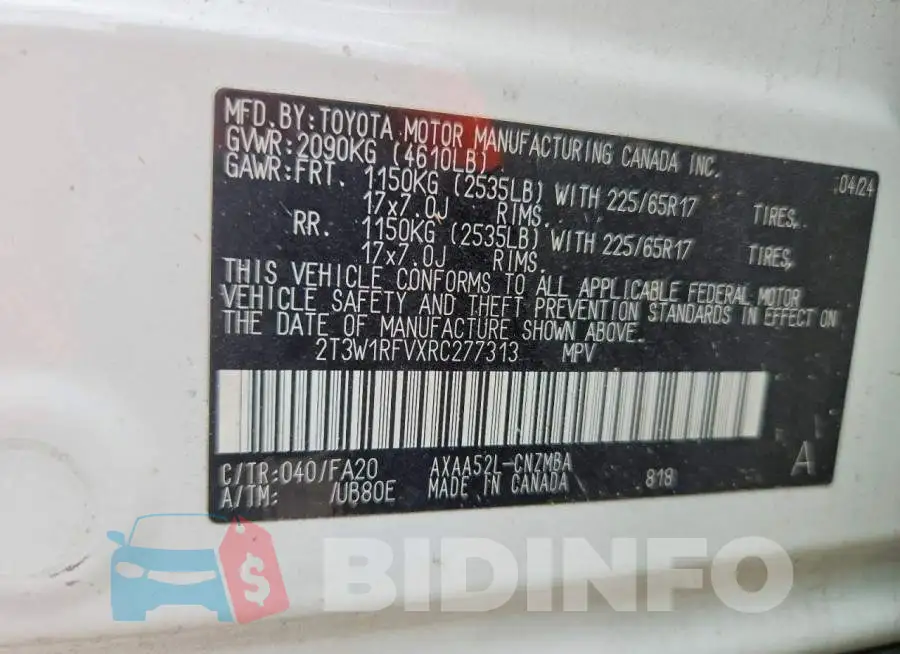 2T3W1RFVXRC277313 Photo# 13