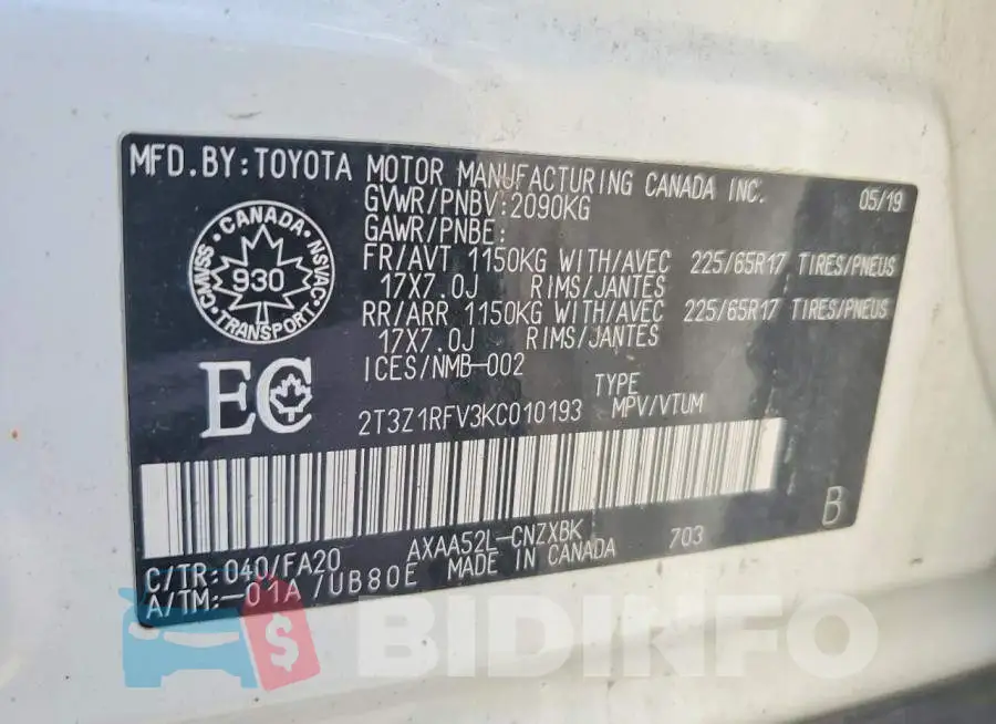 2T3Z1RFV3KC010193 Photo# 13