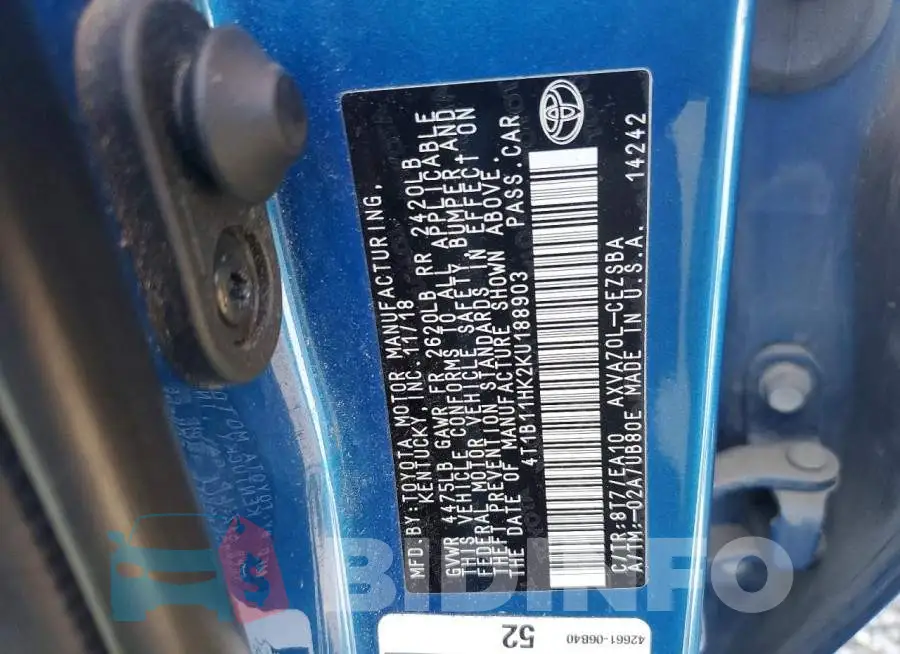 4T1B11HK2KU188903 Photo# 12