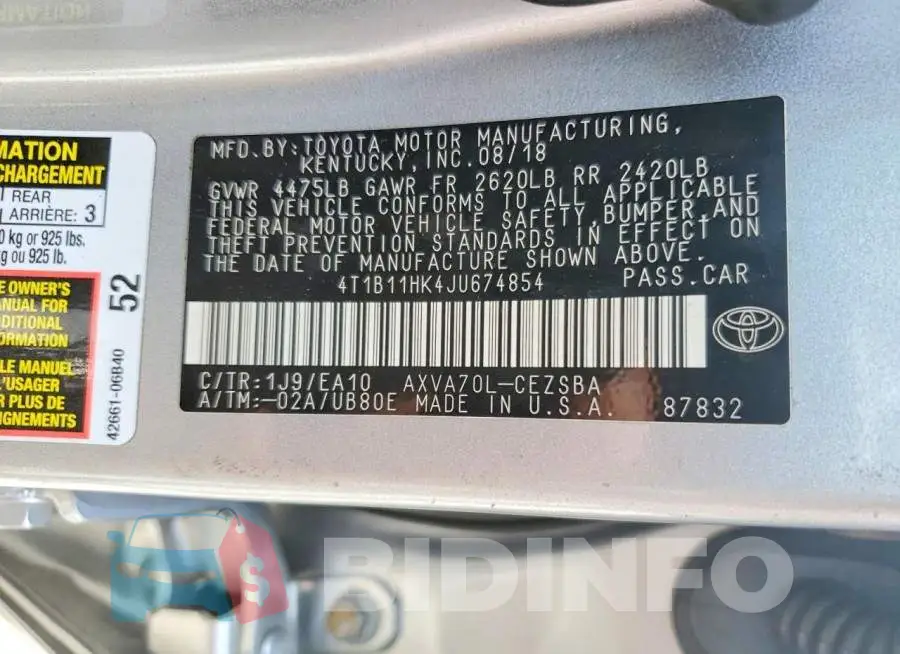 4T1B11HK4JU674854 Photo# 12