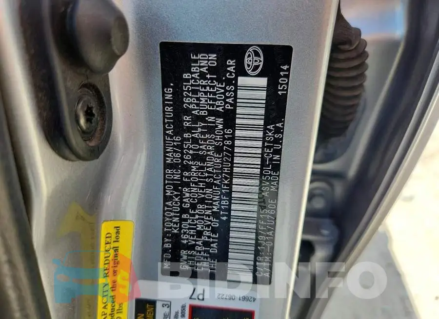 4T1BF1FK7HU277816 Photo# 12