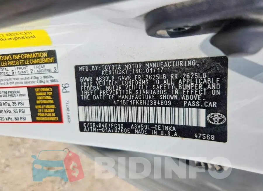 4T1BF1FK8HU384809 Photo# 12