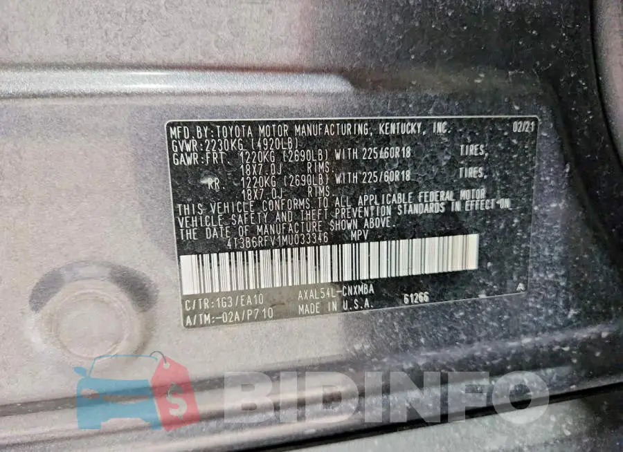 4T3B6RFV1MU033346 Photo# 13