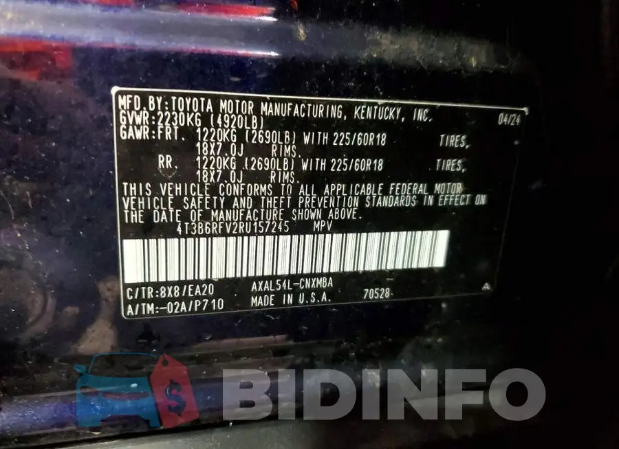 4T3B6RFV2RU157245 Photo# 13