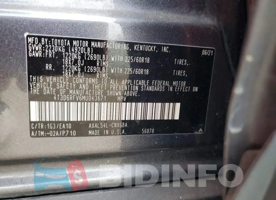 4T3D6RFV6MU043671 Photo# 14