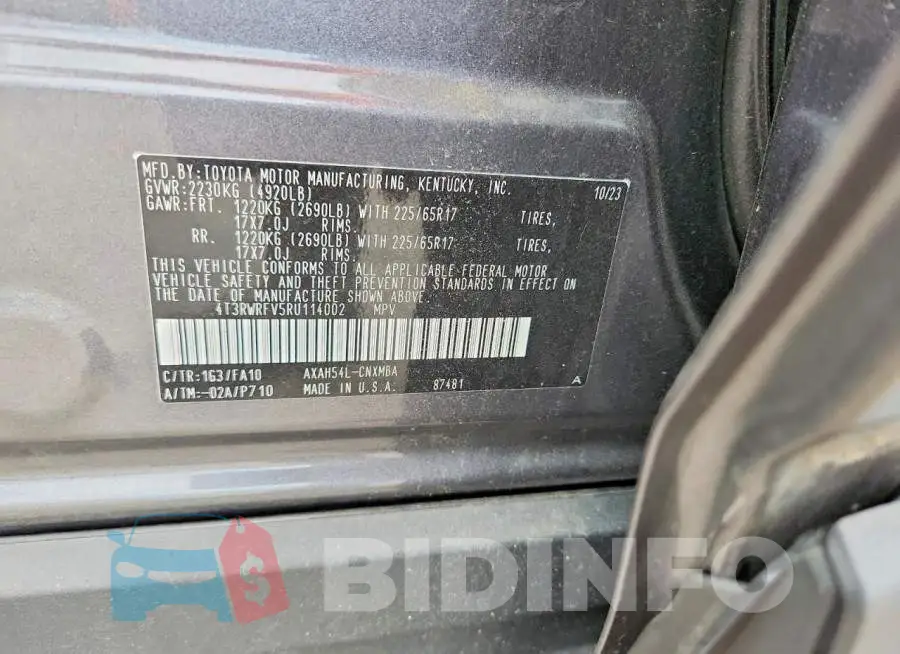 4T3RWRFV5RU114002 Photo# 13