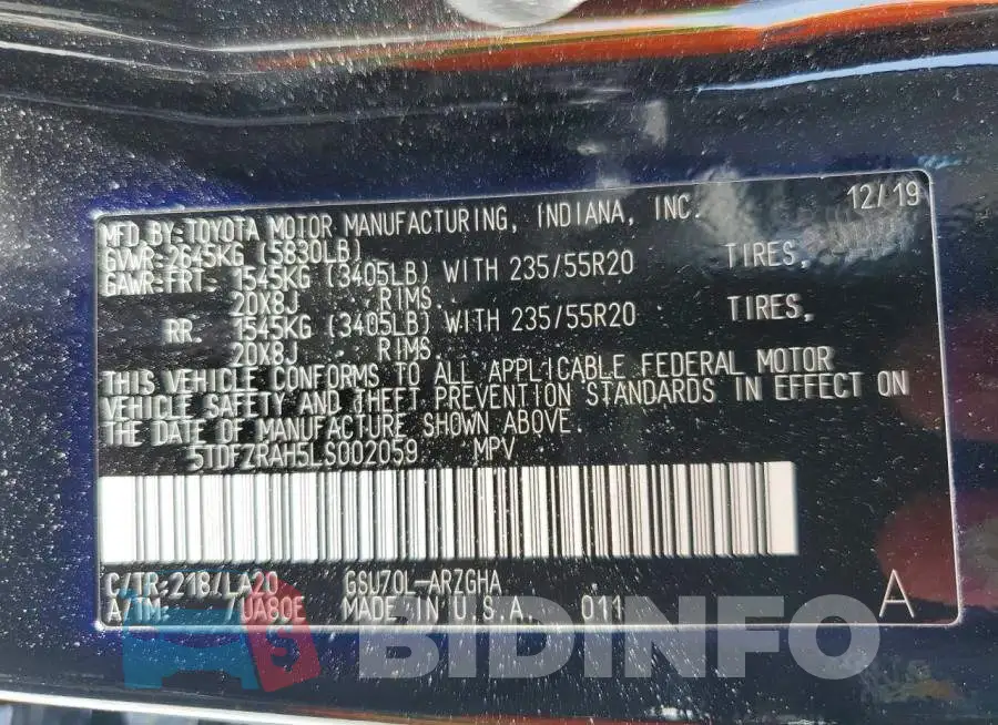 5TDFZRAH5LS002059 Photo# 13
