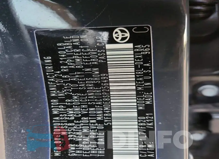 5YFB4MDE8SP256499 Photo# 12