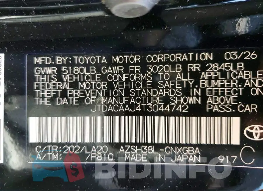 JTDACAAJ4T3044742 Photo# 14
