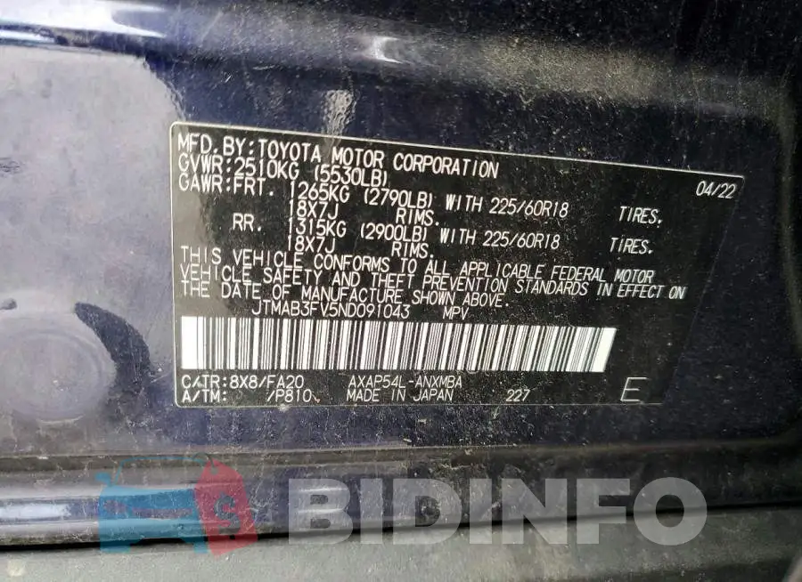 JTMAB3FV5ND091043 Photo# 14
