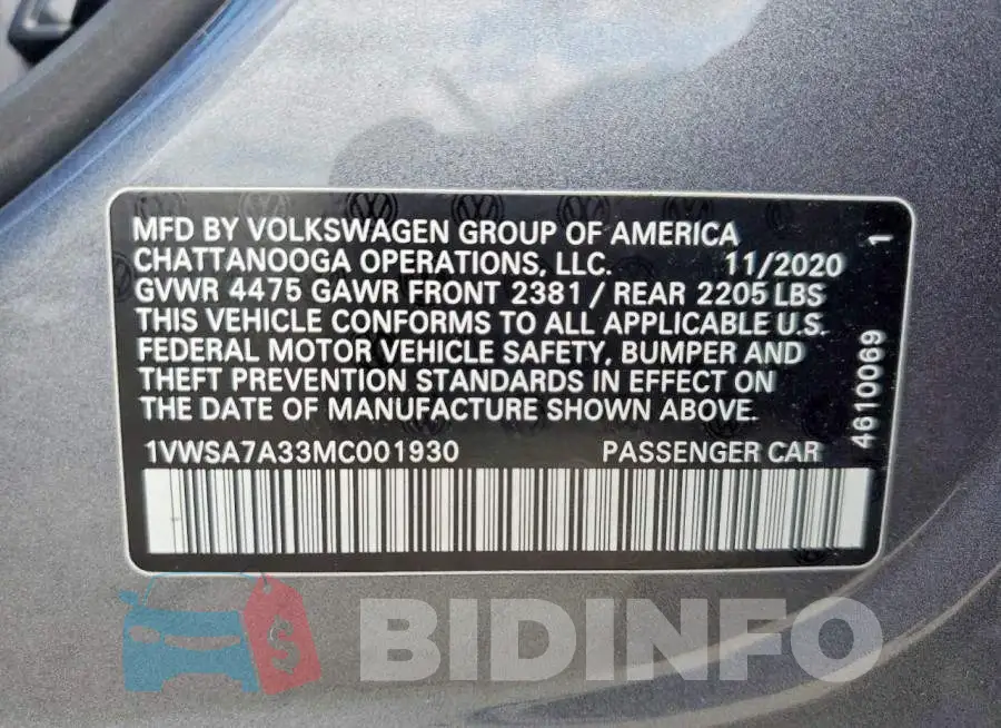1VWSA7A33MC001930 Photo# 12