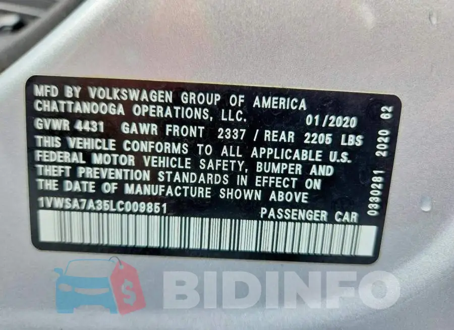 1VWSA7A35LC009851 Photo# 12