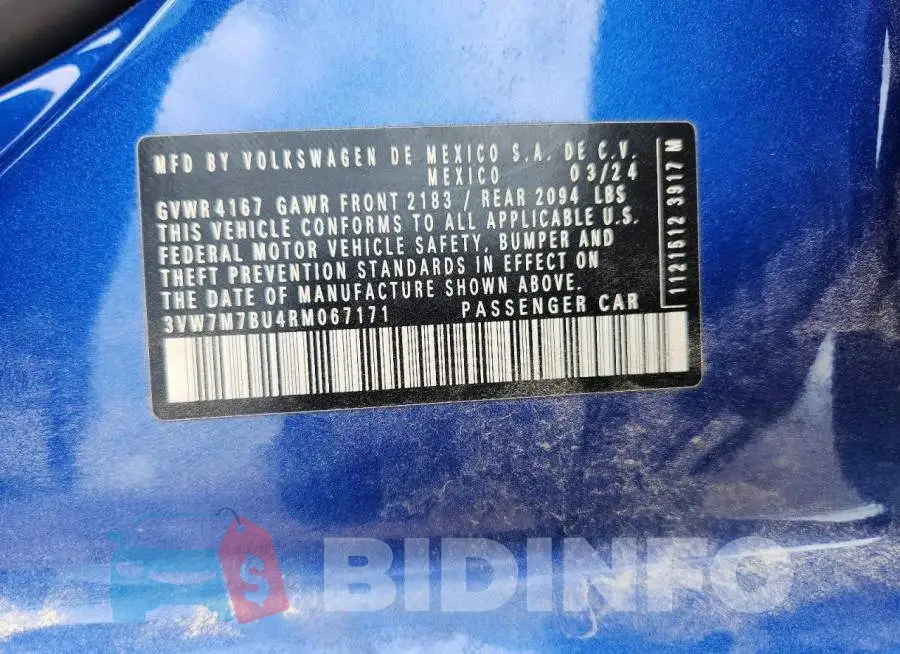 3VW7M7BU4RM067171 Photo# 12