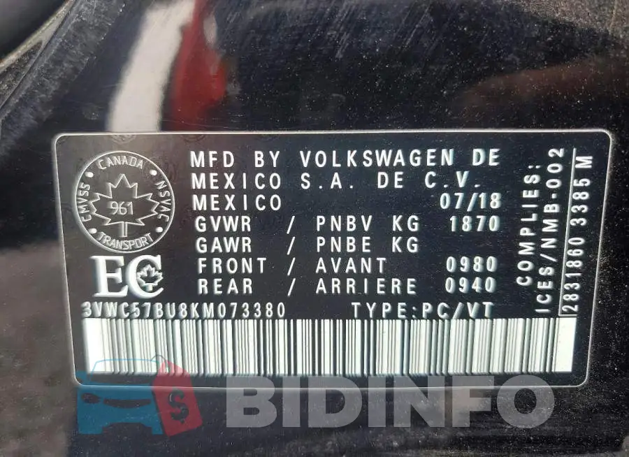 3VWC57BU8KM073380 Photo# 13