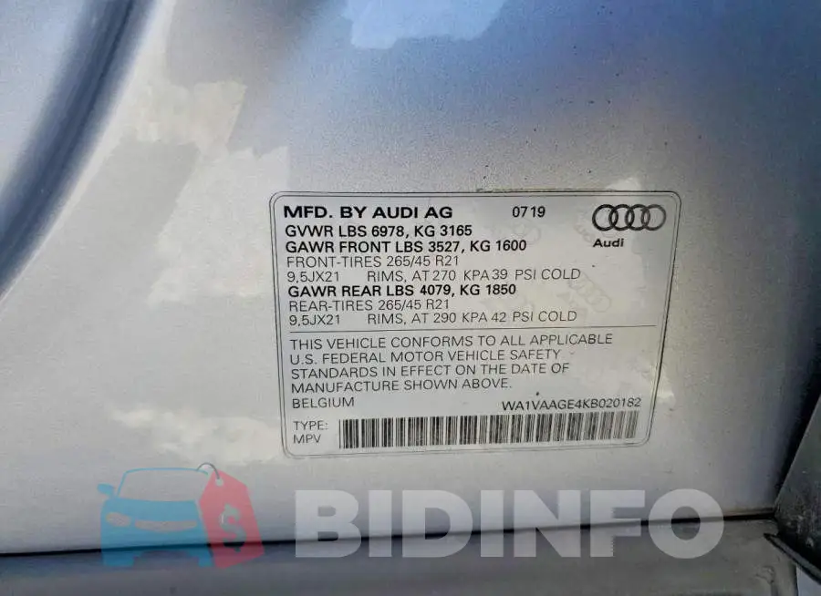 WA1VAAGE4KB020182 Photo# 14
