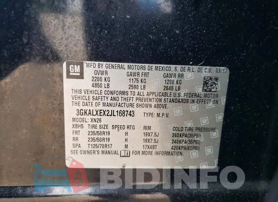 3GKALXEX2JL168743 Photo# 13