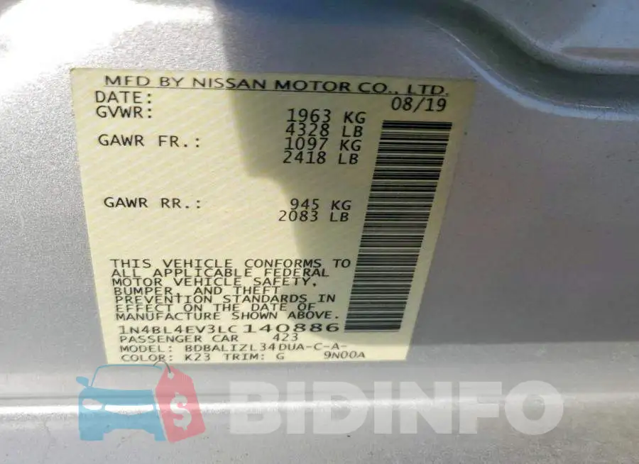 1N4BL4EV3LC140886 Photo# 12