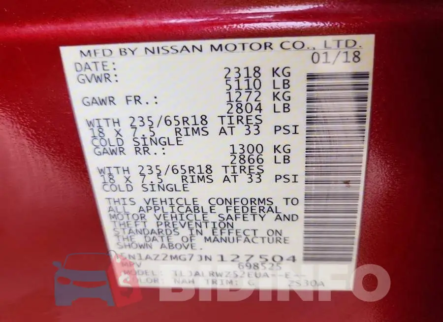 5N1AZ2MG7JN127504 Photo# 13