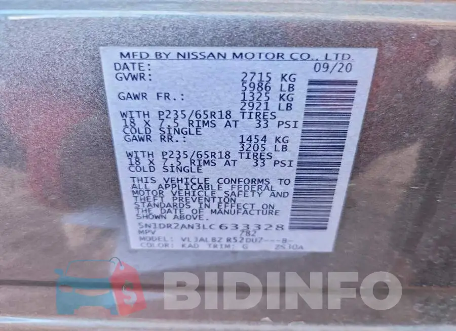 5N1DR2AN3LC633328 Photo# 14