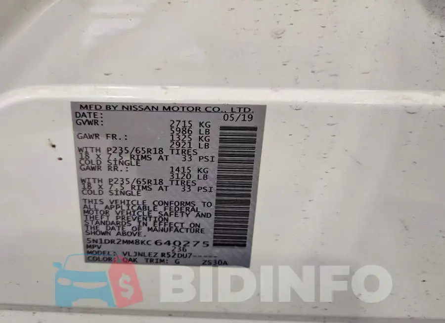 5N1DR2MM8KC640275 Photo# 12