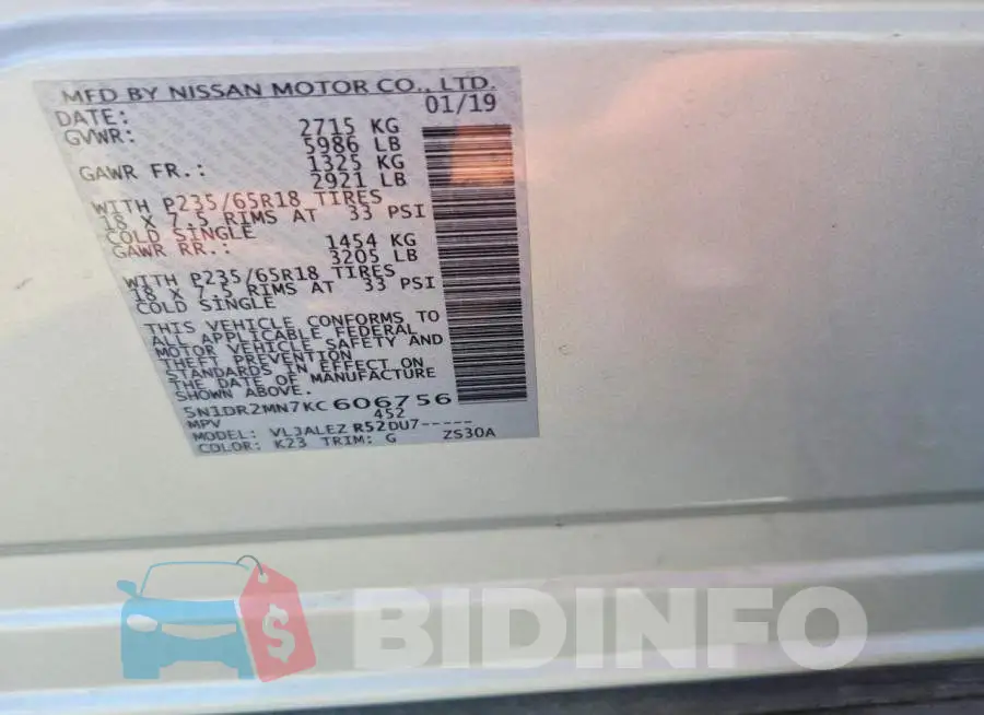 5N1DR2MN7KC606756 Photo# 12