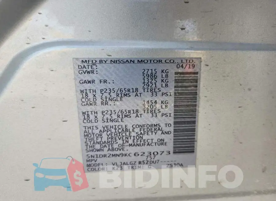 5N1DR2MN9KC623073 Photo# 12