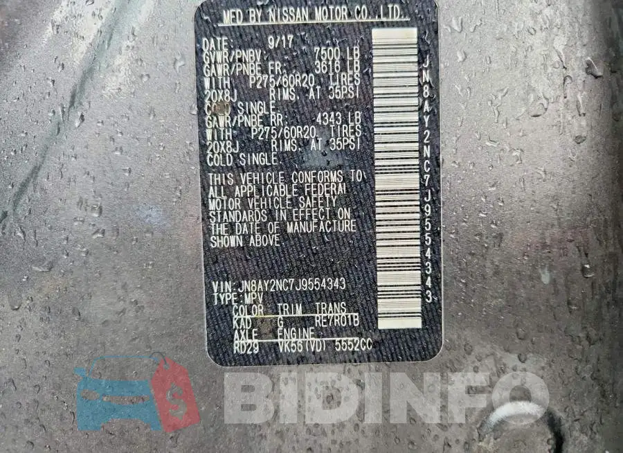 JN8AY2NC7J9554343 Photo# 14